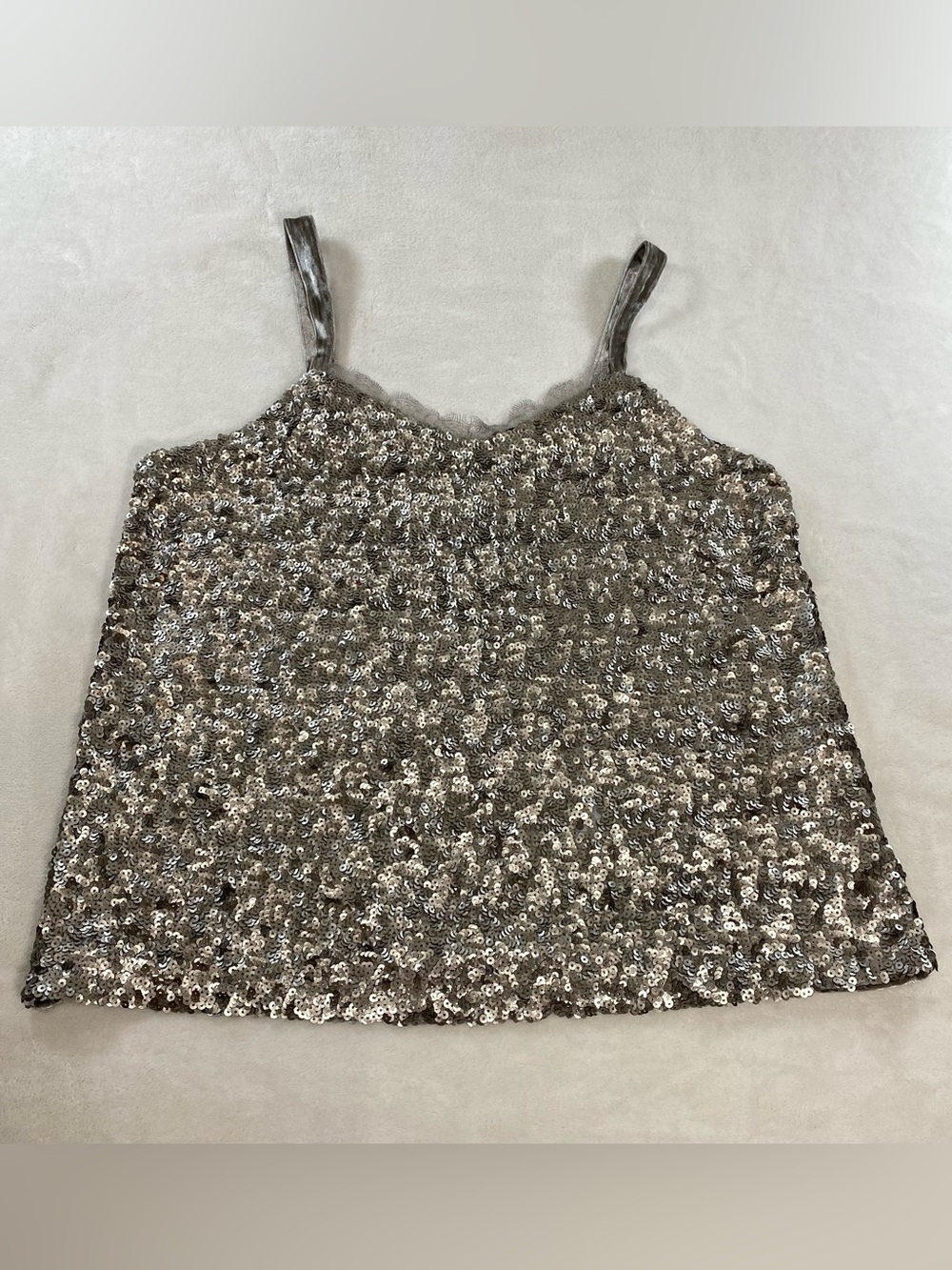 Cupid Blush Silver Metallic Sequin Camisole Tank Size Large